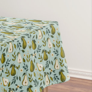 Grüne Birnen-Aquarellmuster auf staubigem Blau Tischdecke