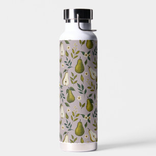 Grüne Birnen-Aquarellmuster auf staubigem Flieder Trinkflasche