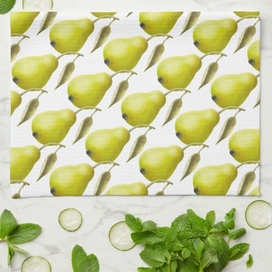 Grüne Birnen auf Wjite Geschirrtuch (Gefaltet)