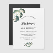 Grüne Birthday, weiße Drehschrift eleganten Luxus Magneteinladung (Vorne/Hinten)