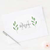 "Grüne Blätter 3" Ovaler Aufkleber (Umschlag)