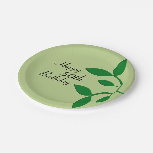 Grüne Blätter 50. Geburtstag Pappteller (Schrägansicht)
