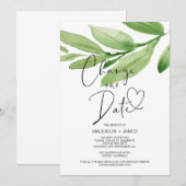 Grüne Blätter ändern das Datum der Hochzeit versch Einladung (Vorne/Hinten)