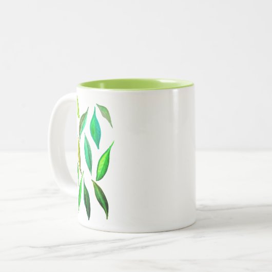 Grüne Blätter Aquarell Zweifarbige Tasse (Vorderseite Links)