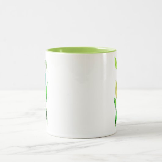Grüne Blätter Aquarell Zweifarbige Tasse (Mittel)