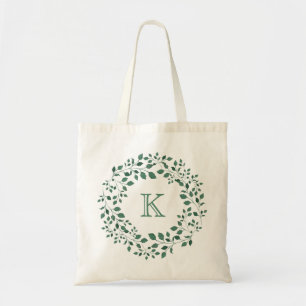 Grüne Blätter Aquarellkronen-Monogramm Totbeutel Tragetasche