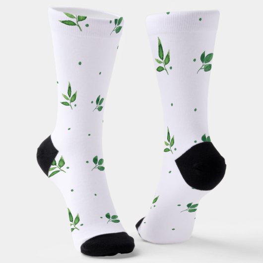 Grüne Blätter Aquarellmuster Socken (Gewinkelt)