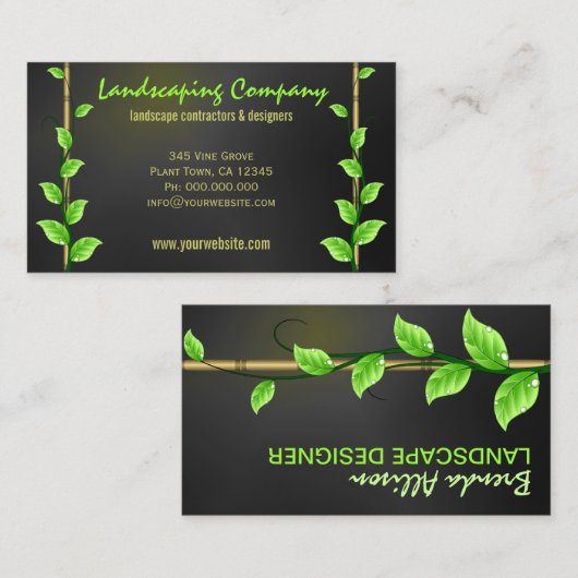 Grüne Blätter auf Bamboo Landscaper wachsen Visitenkarte (Vorne/Hinten)