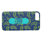 Grüne Blätter auf Blue mit Aqua Monogram Samsung o Case-Mate iPhone Hülle (Rückseite (Horizontal))