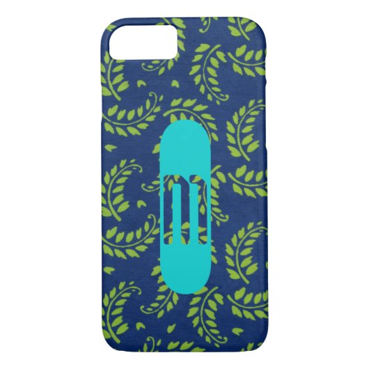 Grüne Blätter auf Blue mit Aqua Monogram Samsung o Case-Mate iPhone Hülle (Rückseite)