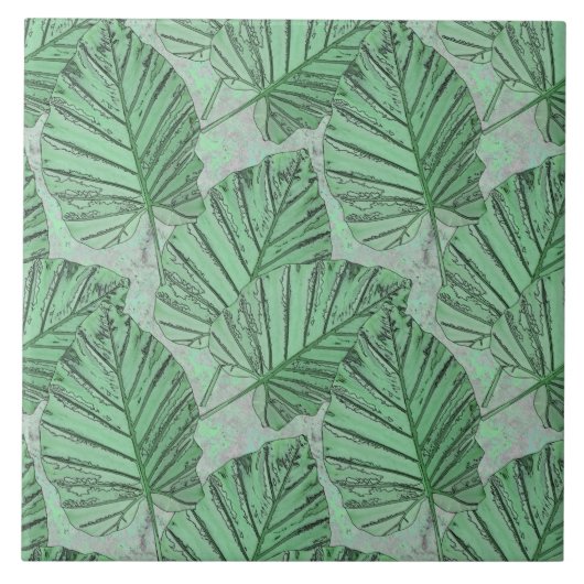 Grüne Blätter auf einem grauen Stein. Fliese (Vorderseite)