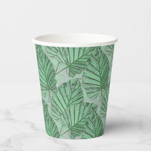 Grüne Blätter auf einem grauen Stein. Pappbecher (Vorderseite)