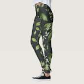 grüne Blätter auf schwarzem Hintergrund Leggings (Links)