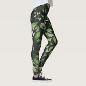 grüne Blätter auf schwarzem Hintergrund Leggings (Rechts)