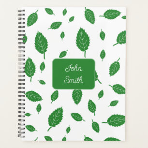 Grüne Blätter auf White_ Floral Muster Script Planer