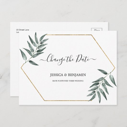 Grüne Blätter Aufgehobene Skriptänderung des Datum Postkarte (Vorne/Hinten)