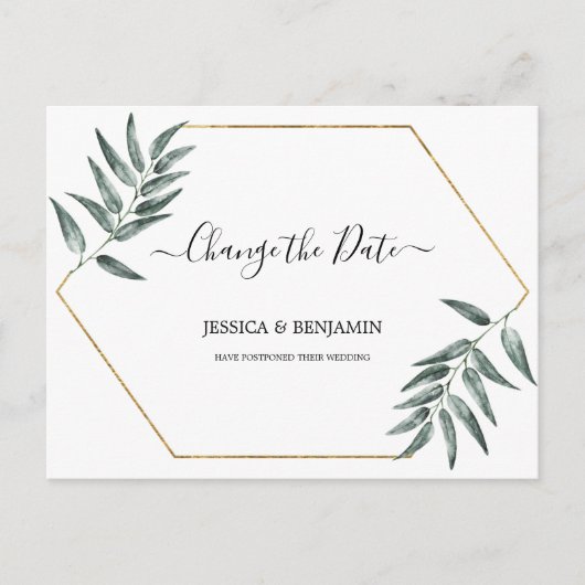 Grüne Blätter Aufgehobene Skriptänderung des Datum Postkarte (Vorderseite)