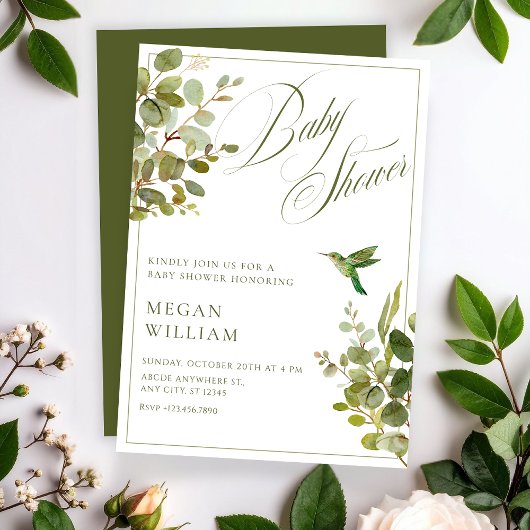 Grüne Blätter Babydusche Einladung