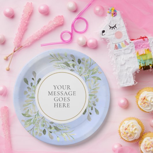 Grüne Blätter Blaue Aquarellfeier Pappteller (Party)