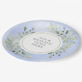 Grüne Blätter Blaue Aquarellfeier Pappteller (Schrägansicht)