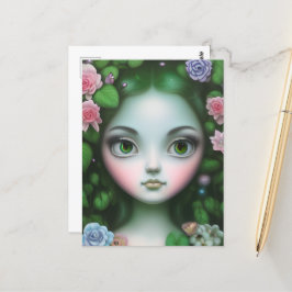 Grüne Blätter & Blume Forest Girl Postkarte
