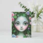 Grüne Blätter & Blume Forest Girl Postkarte (Stehend Vorderseite)