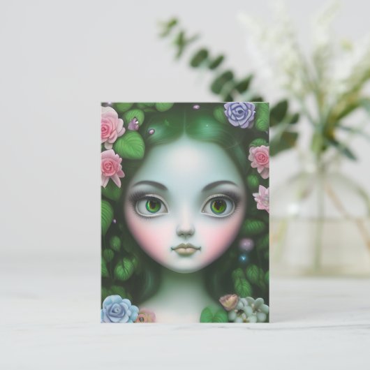 Grüne Blätter & Blume Forest Girl Postkarte (Stehend Vorderseite)