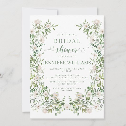 Grüne Blätter Blumendusche Einladung (Vorderseite)