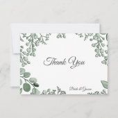 Grüne Blätter Blumenflache Danke Karte (Vorderseite)