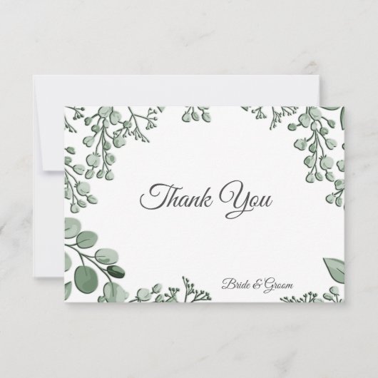 Grüne Blätter Blumenflache Danke Karte (Vorderseite)