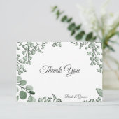 Grüne Blätter Blumenflache Danke Karte (Stehend Vorderseite)