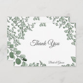 Grüne Blätter Blumenflache Danke Karte (Vorne/Hinten)