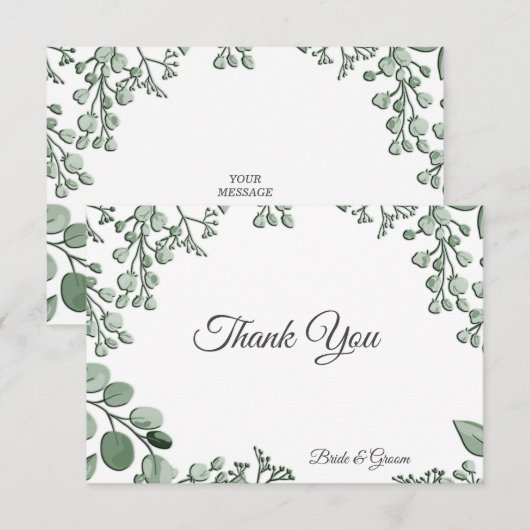 Grüne Blätter Blumenflache Danke Karte (Vorne/Hinten)