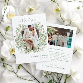 Grüne Blätter Blumenkranz boho Wedding Foto Dankeskarte
