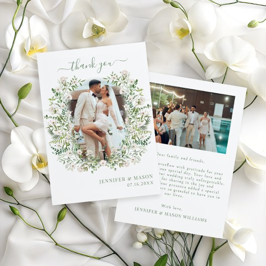 Grüne Blätter Blumenkranz boho Wedding Foto Dankeskarte