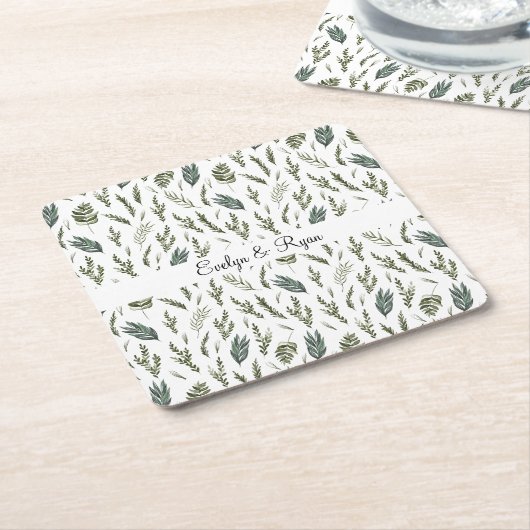 Grüne Blätter Blumenmuster Rechteckiger Pappuntersetzer (angewinkelt)