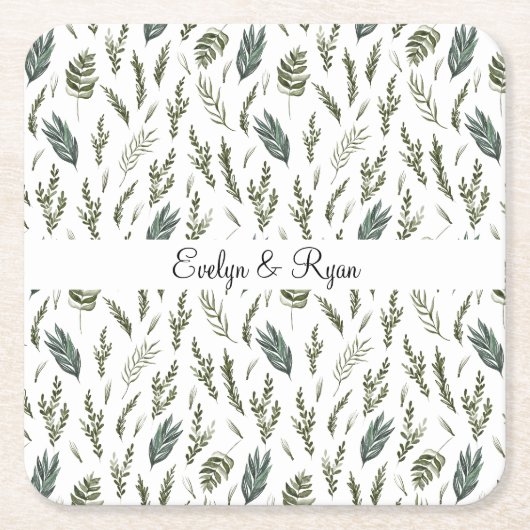 Grüne Blätter Blumenmuster Rechteckiger Pappuntersetzer (Vorderseite)