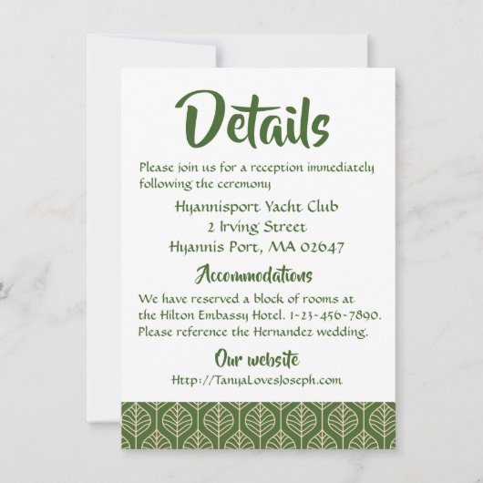 Grüne Blätter Boho Wedding Route Details Links Einladung (Vorderseite)
