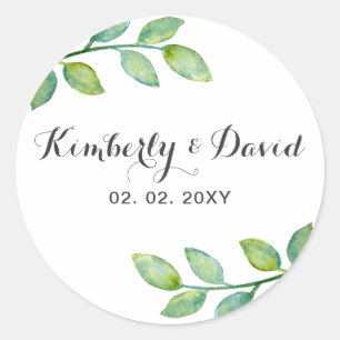 Grüne Blätter Botanische Hochzeit Runder Aufkleber