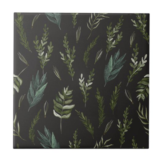 Grüne Blätter Botanisches Muster Fliese (Vorderseite)