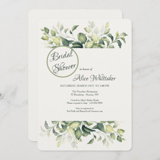 Grüne Blätter Brautdusche Einladung (Vorne/Hinten)