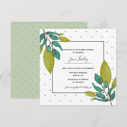 Grüne Blätter Brautdusche Einladung (Vorne/Hinten)