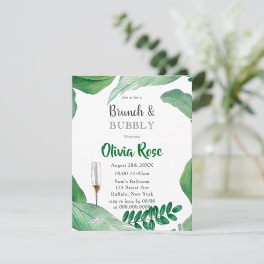 Grüne Blätter Brunch & Bubbly Einladung (Stehend Vorderseite)