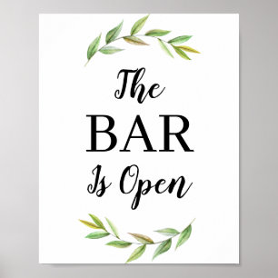 Grüne Blätter Die Bar ist offen Bar Hochzeit Poster