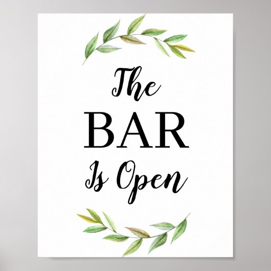 Grüne Blätter Die Bar ist offen Bar Hochzeit Poster (Vorne)