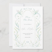 Grüne Blätter, die das Datum speichern Einladung (Vorderseite)