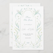 Grüne Blätter, die das Datum speichern Einladung (Vorne/Hinten)