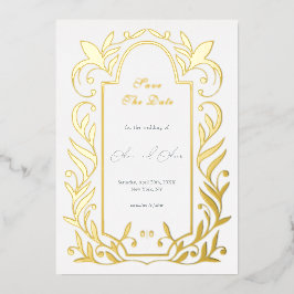 Grüne Blätter, die das Datum speichern Folieneinladung