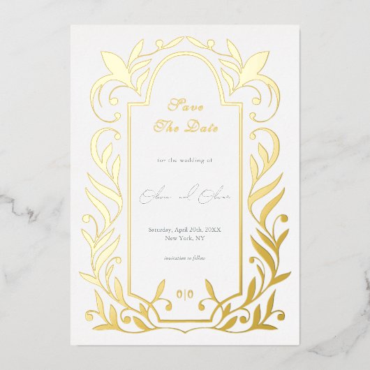 Grüne Blätter, die das Datum speichern Folieneinladung (Vorderseite)