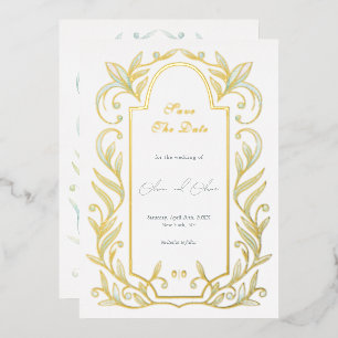 Grüne Blätter, die das Datum speichern Folieneinladung